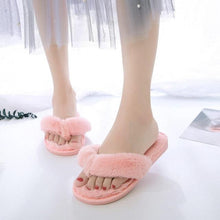 Load image into Gallery viewer, Warm Fluffy Slippers Women Cozy Faux Fur Cross Indoor Floor Slides Flat Soft Furry Flip Flops Fuzzy Slippers Cross Band Fluffy Slippers Faux Fur Slippers Plush House Open Toe Cozy Slippers For Women