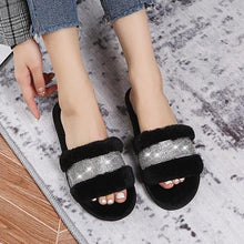 Load image into Gallery viewer, Warm Fluffy Slippers Women Cozy Faux Fur Cross Indoor Floor Slides Flat Soft Furry Flip Flops Fuzzy Slippers Cross Band Fluffy Slippers Faux Fur Slippers Plush House Open Toe Cozy Slippers For Women
