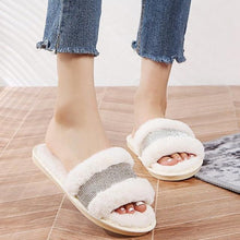 Load image into Gallery viewer, Warm Fluffy Slippers Women Cozy Faux Fur Cross Indoor Floor Slides Flat Soft Furry Flip Flops Fuzzy Slippers Cross Band Fluffy Slippers Faux Fur Slippers Plush House Open Toe Cozy Slippers For Women