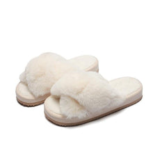 Load image into Gallery viewer, Warm Fluffy Slippers Women Cozy Faux Fur Cross Indoor Floor Slides Flat Soft Furry Flip Flops Fuzzy Slippers Cross Band Fluffy Slippers Faux Fur Slippers Plush House Open Toe Cozy Slippers For Women