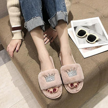 Load image into Gallery viewer, Warm Fluffy Slippers Women Faux Fur Slipper Indoor Floor Slides Flat Soft Furry House Shoes Heart Shape Flip Flops Faux Fur Memory Foam Cozy Flat Spa Slide Slippers Comfy Open Toe Design