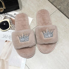 Load image into Gallery viewer, Warm Fluffy Slippers Women Faux Fur Slipper Indoor Floor Slides Flat Soft Furry House Shoes Heart Shape Flip Flops Faux Fur Memory Foam Cozy Flat Spa Slide Slippers Comfy Open Toe Design
