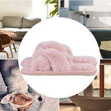Load image into Gallery viewer, Warm Fluffy Slippers Women Faux Fur Slipper Indoor Floor Slides Flat Soft Furry House Warm Comfortable Fuzzy Furry Bedroom Slippers Indoor Cozy Memory Foam Anti-Slip Flip Flops
