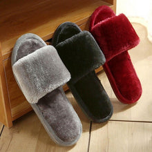 Load image into Gallery viewer, Warm Fluffy Slippers Women Faux Fur Slipper Indoor Floor Slides Flat Soft Furry House Warm Comfortable Fuzzy Furry Bedroom Slippers Indoor Cozy Memory Foam Anti-Slip Flip Flops