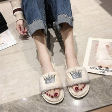 Load image into Gallery viewer, Warm Fluffy Slippers Women Faux Fur Slipper Indoor Floor Slides Flat Soft Furry House Warm Comfortable Fuzzy Furry Bedroom Slippers Indoor Cozy Memory Foam Anti-Slip Flip Flops