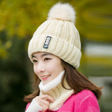 Load image into Gallery viewer, Warm Winter Skellies Beanies Knitted Hat Women Brand High Quality Winter Women Ball Ski Wool Fur Hat Pompoms Hats Knitted Scarf Women's Winter Beanie Hat, Warm Fleece Lined Knitted Soft Ski Cuff Cap with Pompom