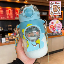 Load image into Gallery viewer, Water Bottle For Children 700ML Cute Stickers With Straw Temperature Kawaii Plastic Cup Portable Student School Bottle Girl Boy Water Bottles with Straw and Strap Cute Water Bottles Cartoon Animal Plastic Drinking Bottle Leakproof Water Bottle
