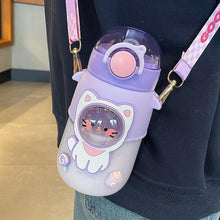 Load image into Gallery viewer, Water Bottle For Children 700ML Cute Stickers With Straw Temperature Kawaii Plastic Cup Portable Student School Bottle Girl Boy Water Bottles with Straw and Strap Cute Water Bottles Cartoon Animal Plastic Drinking Bottle Leakproof Water Bottle