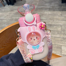 Load image into Gallery viewer, Water Bottle For Children 700ML Cute Stickers With Straw Temperature Kawaii Plastic Cup Portable Student School Bottle Girl Boy Water Bottles with Straw and Strap Cute Water Bottles Cartoon Animal Plastic Drinking Bottle Leakproof Water Bottle
