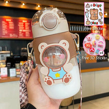 Load image into Gallery viewer, Water Bottle For Children 700ML Cute Stickers With Straw Temperature Kawaii Plastic Cup Portable Student School Bottle Girl Boy Water Bottles with Straw and Strap Cute Water Bottles Cartoon Animal Plastic Drinking Bottle Leakproof Water Bottle