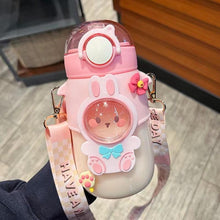 Load image into Gallery viewer, Water Bottle For Children 700ML Cute Stickers With Straw Temperature Kawaii Plastic Cup Portable Student School Bottle Girl Boy Water Bottles with Straw and Strap Cute Water Bottles Cartoon Animal Plastic Drinking Bottle Leakproof Water Bottle