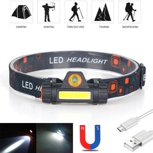 Load image into Gallery viewer, Waterproof 2 Light Mode USB LED Headlight With Magnet Rechargeable Headlamp Built-in 18650 Battery Flashlight COB Work Light For Outdoor Camping Cycling Fishing Headlamp Flashlight