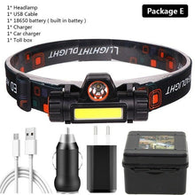 Load image into Gallery viewer, Waterproof 2 Light Mode USB LED Headlight With Magnet Rechargeable Headlamp Built-in 18650 Battery Flashlight COB Work Light For Outdoor Camping Cycling Fishing Headlamp Flashlight