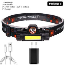 Load image into Gallery viewer, Waterproof 2 Light Mode USB LED Headlight With Magnet Rechargeable Headlamp Built-in 18650 Battery Flashlight COB Work Light For Outdoor Camping Cycling Fishing Headlamp Flashlight