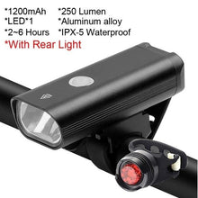 Load image into Gallery viewer, Waterproof Bike Light Set USB High/Low Beam Bicycle Lamp Headlight LED Cycling Flashlight Super Bright Bicycle Front Headlight 5 Light Modes Large Capacity Battery With Power Bank Function 1000 Lumen