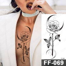 Load image into Gallery viewer, Waterproof Temporary Black Tattoo Sticker Peony Flower Snake Sketch Luxury Big Tattoo For Womens