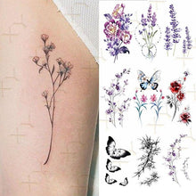 Load image into Gallery viewer, Waterproof Temporary Tattoo Lavender Stickers Butterfly Flower Luxury Small Tattoo For Body Arm