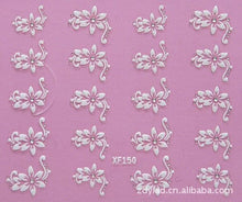 Load image into Gallery viewer, Waterproof Water Transfer Nails Art Sticker Fashion 3D Flower Design Girl And Women Manicure Tools Nail Decoration Decals Decorations Luxurious Nail Art Decoration White Feather Lace Flower Leaf Carving Design Exquisite Pattern Nail Art Supplies