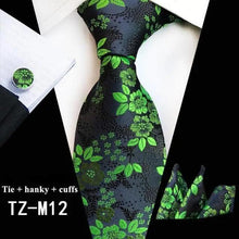 Load image into Gallery viewer, Wedding Bridegroom Floral Print Silk Necktie With Cufflinks Set Fashion High Quality Necktie Set For Men