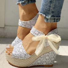 Load image into Gallery viewer, Wedding Lace Women Heeled Shoes Summer Sandals Party Platform High Heels Woman Espadrilles Platform Ankle Strap Lace Bow High Heels Summer Casual Beach Sandals