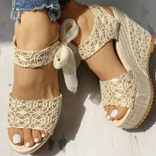 Load image into Gallery viewer, Wedding Lace Women Heeled Shoes Summer Sandals Party Platform High Heels Woman Espadrilles Platform Ankle Strap Lace Bow High Heels Summer Casual Beach Sandals