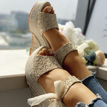 Load image into Gallery viewer, Wedding Lace Women Heeled Shoes Summer Sandals Party Platform High Heels Woman Espadrilles Platform Ankle Strap Lace Bow High Heels Summer Casual Beach Sandals