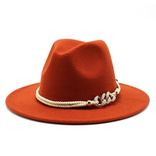 Load image into Gallery viewer, White Elegant Wide Brim Simple Hat Summer Women Lady Retro Wide Brim Hat Charming Fedora Hat Solid Color Fedoras Hat With Chain Men Women Cotton Comfortable Jazz Cap 56-58cm