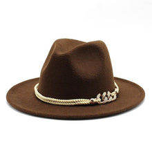 Load image into Gallery viewer, White Elegant Wide Brim Simple Hat Summer Women Lady Retro Wide Brim Hat Charming Fedora Hat Solid Color Fedoras Hat With Chain Men Women Cotton Comfortable Jazz Cap 56-58cm