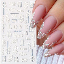Load image into Gallery viewer, White Embossed Flower Lace 5D Sticker Decal Wedding Nail Art Designs Floral Flower Transfer Decal Geometry 3D Wave Design Decoration for Women Girls Tape Nail Art Stickers Decal Decoration Geometry Transfer Decals Nail Art Decorations Decoration Decal