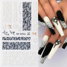 Load image into Gallery viewer, White Embossed Flower Lace 5D Sticker Decal Wedding Nail Art Designs Floral Flower Transfer Decal Geometry 3D Wave Design Decoration for Women Girls Tape Nail Art Stickers Decal Decoration Geometry Transfer Decals Nail Art Decorations Decoration Decal