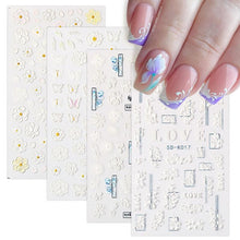 Load image into Gallery viewer, White Embossed Flower Lace Sticker Decal Wedding Nail Art Designs Floral Butterfly Japanese Manicures Nail Decoration Metallic Curve Strip Line Nail Decal Self-Adhesive 3D Wave Design Decoration for Women Girls Adhesive Striping Tape Nail Art Stickers