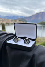 Load image into Gallery viewer, Chalk White Floral Print Handmade Italian Cufflinks with Clear Resin