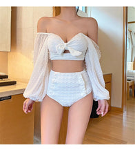 Load image into Gallery viewer, White High Waist Bikini Women Solid Swimwear Cover Up Swimsuit Sheer Mesh Tie Crop Top Bikini Sets Lace Long Sleeve Bikini Off Shoulder Swimsuit Push Up Mesh Pad Bathing Suit