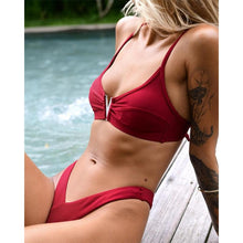 Load image into Gallery viewer, White Push Up Woman Swimsuit Bikini Set Two Piece Smocked Swimsuits Ruffle Off Shoulder Bathing Suit With High Waist Bottoms New Summer Beach Bikini Set Solid Swimming Suit For Women Swimwear Bathing Suit