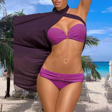 Load image into Gallery viewer, White Push Up Woman Swimsuit Bikini Set Two Piece Smocked Swimsuits Ruffle Off Shoulder Bathing Suit With High Waist Bottoms New Summer Beach Bikini Set Solid Swimming Suit For Women Swimwear Bathing Suit