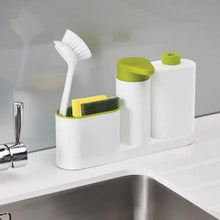 Load image into Gallery viewer, White Smart Kitchen Soap Dispenser Bathroom Accessories Liquid Soap Dispenser Simple Storage Box With Tank 3 IN 1 Cleaning Sponge Brush Holder Soap Pump Kitchen Gadgets
