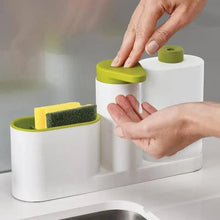 Load image into Gallery viewer, White Smart Kitchen Soap Dispenser Bathroom Accessories Liquid Soap Dispenser Simple Storage Box With Tank 3 IN 1 Cleaning Sponge Brush Holder Soap Pump Kitchen Gadgets