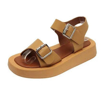 Load image into Gallery viewer, White Womans Sandals Flat Round Sandals Elegant Modern Buckle Strap Comfort Design
