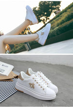 Load image into Gallery viewer, White Women Sneakers Platform Fashion Rhinestone Sneakers Lace Up Casual Shoes Breathable Comfortable Women's Casual Flats Elegant High Quality Sport Women Sneakers