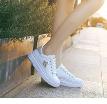 Load image into Gallery viewer, White Women Sneakers Platform Fashion Rhinestone Sneakers Lace Up Casual Shoes Breathable Comfortable Women's Casual Flats Elegant High Quality Sport Women Sneakers