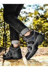 Load image into Gallery viewer, Winter Ankle Boots Mens Snow Warm Fur Leather Hiking Boots Outdoor Hunting Men's Work Warm Hiking Boots High Top Winter Outdoor Walking Lace Up Anti-Slip Breathable Ankle Booties For Mens