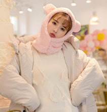 Load image into Gallery viewer, Winter Cute Bear Ears Warm Hat Windproof Neck Scarf Cap Student Women Plus Cashmere Cap Unisex Keep Warm Sports Beanies Knitted Headgear Face Hooded Cowl Neckerchief with Drawstring Soft Balaclava Pullover Knitted Beanie