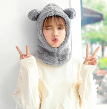 Load image into Gallery viewer, Winter Cute Bear Ears Warm Hat Windproof Neck Scarf Cap Student Women Plus Cashmere Cap Unisex Keep Warm Sports Beanies Knitted Headgear Face Hooded Cowl Neckerchief with Drawstring Soft Balaclava Pullover Knitted Beanie