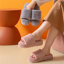 Load image into Gallery viewer, Winter Home Slippers Women Plush Fluffy Flip Flops Warm Shoes Soft Thick Soled Indoor Bedroom Fur Slides Women's Fuzzy Open Toe House Slippers Fancy Plush Slippers