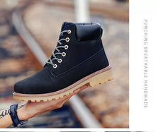 Load image into Gallery viewer, Winter Luxury Shoes Mens Flat Heel Boots Fashion Warm Ankle Boots Outdoor Warm Non Slip Fur Lined Ankle Boots Leather Winter Walking Shoes For Mens