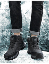 Load image into Gallery viewer, Winter Mens Boots Plush Warm Snow Boots Waterproof Outdoor Short Boots Leather Ankle Hiking Boots Mens Waterproof Outdoor Snow Boots Winter Cold Weather Shoes