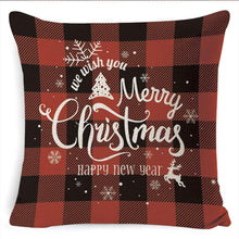 Load image into Gallery viewer, Winter Merry Christmas Cushion Cover Red Christmas Santa Claus Greeting Christmas Pillow Covers Red Plaid Pillow Covers Christmas Tree Snowflakes Text Pillow Cover