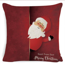 Load image into Gallery viewer, Winter Merry Christmas Cushion Cover Red Christmas Santa Claus Greeting Christmas Pillow Covers Red Plaid Pillow Covers Christmas Tree Snowflakes Text Pillow Cover