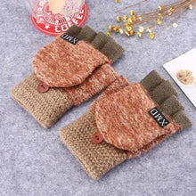 Load image into Gallery viewer, Winter Warm Thickening Wool Gloves Knitted Flip Fingerless Exposed Finger Thick Gloves Mittens Soft Cold Weather Women Gloves