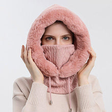 Load image into Gallery viewer, Winter Women 3 in 1 Knitted Ski Hat With Scarf Neck Warmer Fleece Lined Hood Face Mask Adult Balaclava For Outdoor Sports Balaclava Wind-Resistant Winter Face Mask Fleece Ski Mask for Men and Women Warm Face Cover Hat Cap Scarf